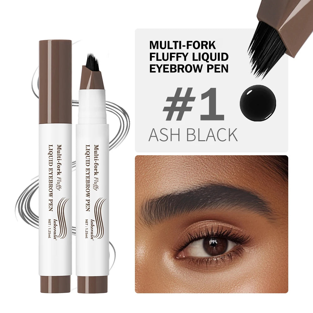 Long Lasting 4D Eyebrow Pen Multi Forks Liquid Pen Tip Fine Sketch Liquid Tattoo Brow Waterproof Precise Makeup Peaceful Pleasures Health and Wellness 1Ash Black