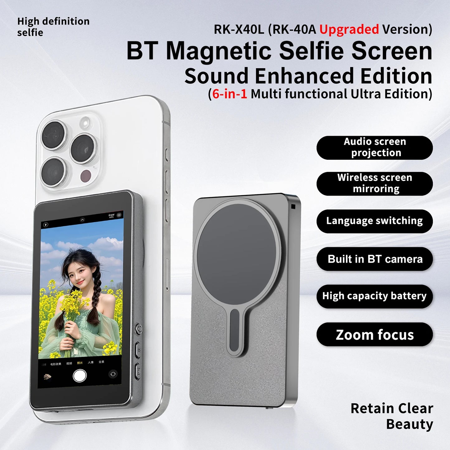 4" Magnetic Wireless Selfie Monitor Screen for Android & iOS Peaceful Pleasures Health and Wellness Grey spain
