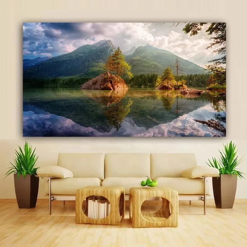 Nature Landscape Canvas Wall Art – Sunshine Forest Lake Print