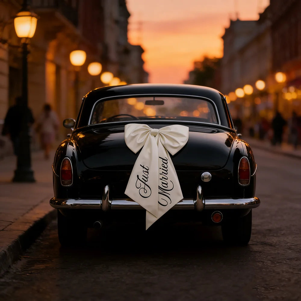 Just Married Car Bow Wedding Ribbon Decoration | Bridal Party Wedding Car Decoration Peaceful Pleasures Health and Wellness bow 1cps60x100cm