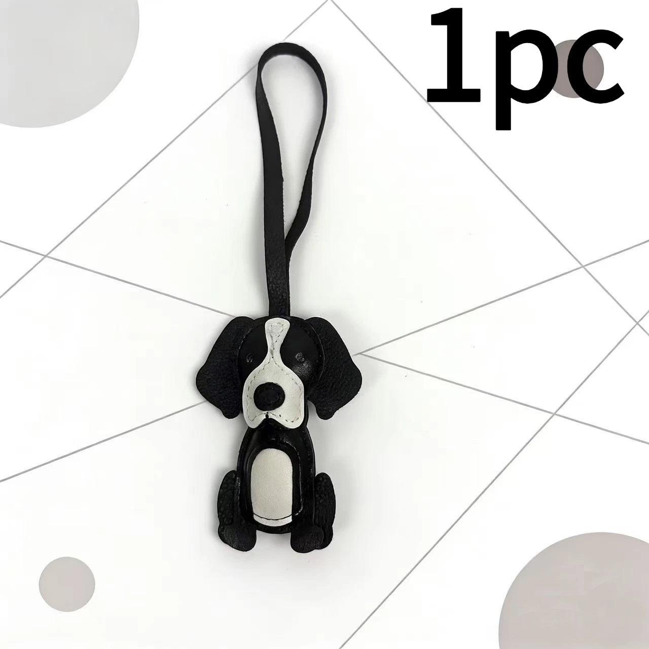 Cute Border Collie Dog Keychain Leather Pendant Car Bag Hanging Ornament Lovely Puppy Key Ring Purse Backpack Charm Accessories Peaceful Pleasures Health and Wellness Black 1pc