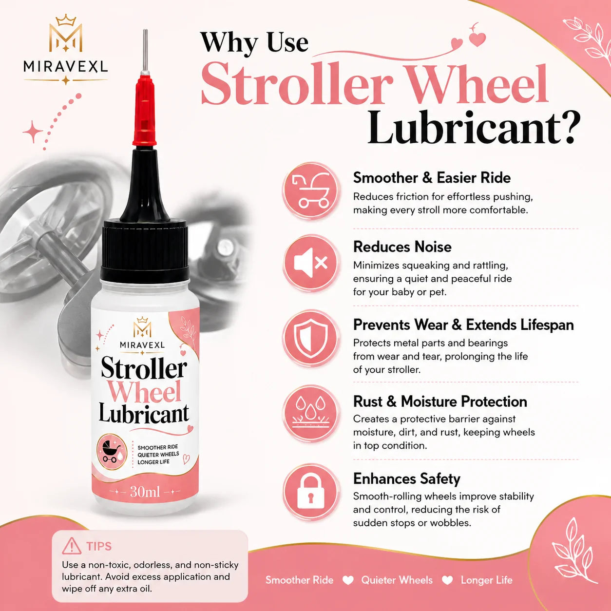 MIRAVEXL Stroller Wheel Lubricant 30ml – Smooth Quiet Ride