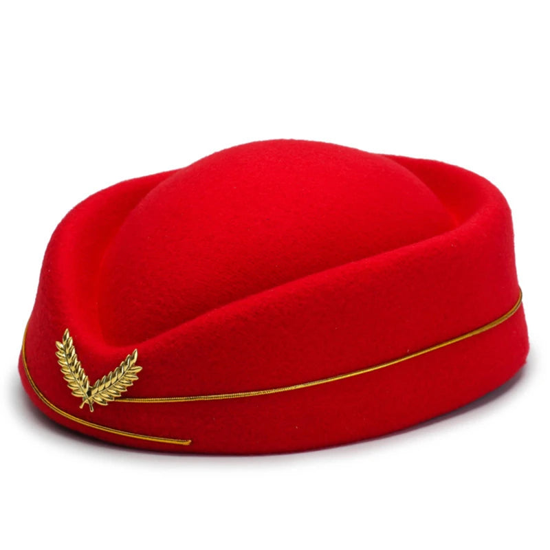 Flight Attendant Hat Woolen Beret Women British Performance Hotel Reception Korean Version Fashion Elegant Top Hats Band Hat Peaceful Pleasures Health and Wellness Red