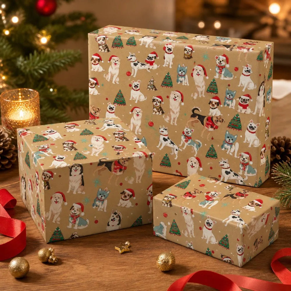 1roll 43x500cm Christmas Wrapping Roll Cute Dog Pattern Featuring