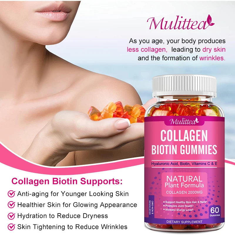 Collagen Gummies with Biotin, Vitamin C & E – Hair, Skin, Nails & Joints | 60 Count Peaceful Pleasures Health and Wellness