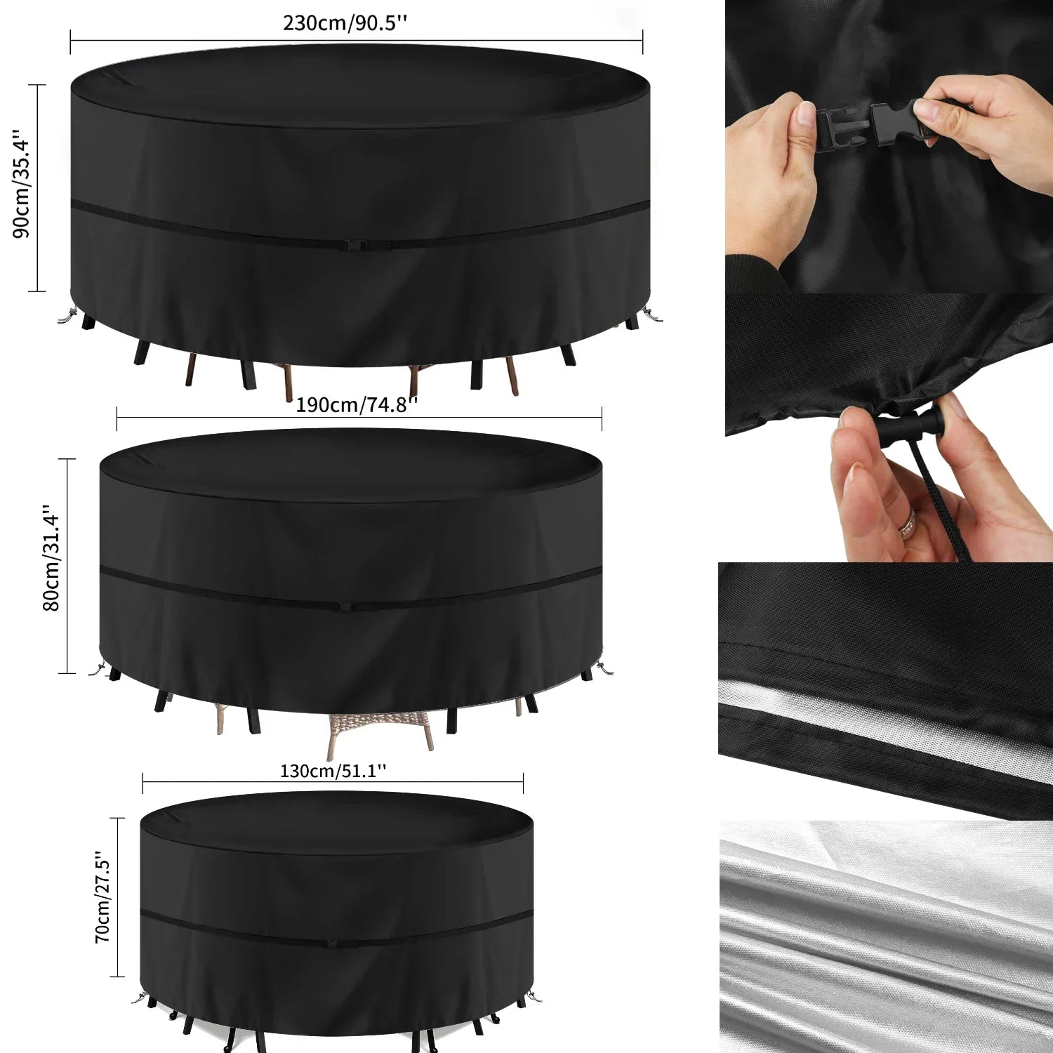130-230cm Round Furniture Cover Outdoor 210D Waterproof Weatherproof Anti-UV Tear-Resistant Oxford Fabric Table Chairs Covers Peaceful Pleasures Health and Wellness