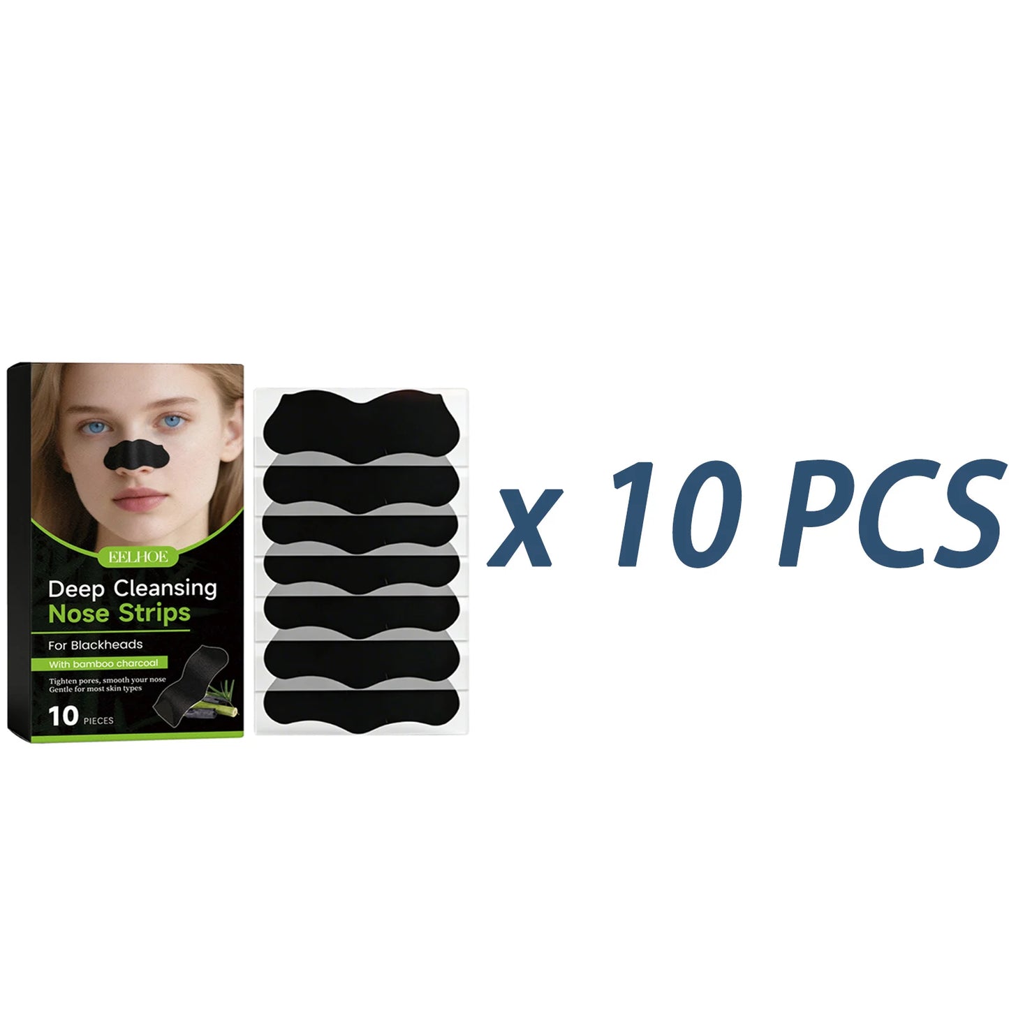 Deep Cleansing Nose Strips Removing Blackhead Unclogs Pores Control Oil Smooths Nose Skin Refreshing Bamboo Charcoal Pore Strips Peaceful Pleasures Health and Wellness 10 x 10pcs Boxed