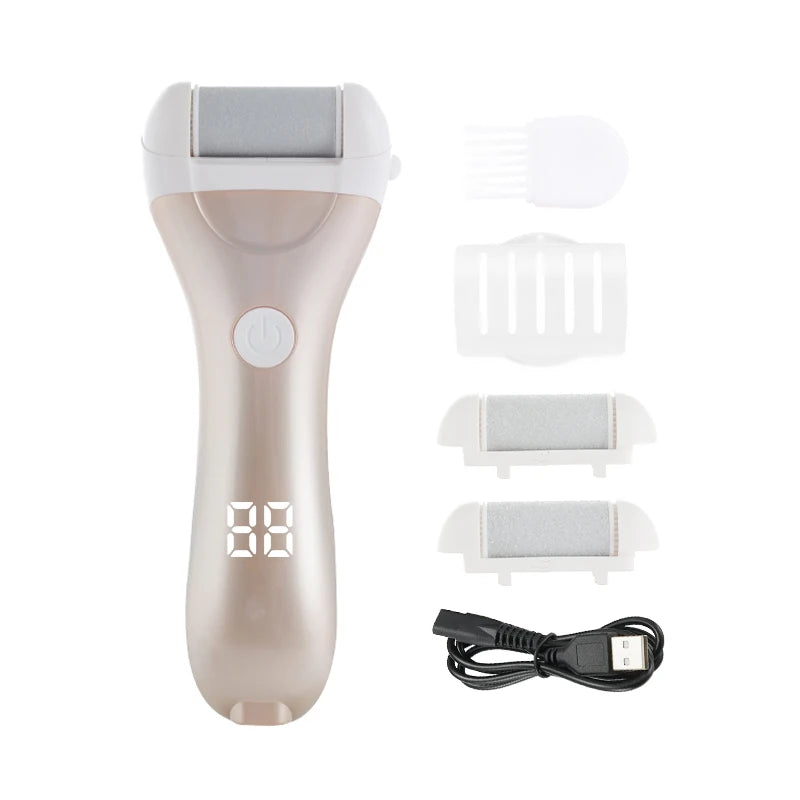 Electric Foot File Callus Remover – USB Rechargeable + 3 Heads Electric Foot File Peaceful Pleasures Health and Wellness as show