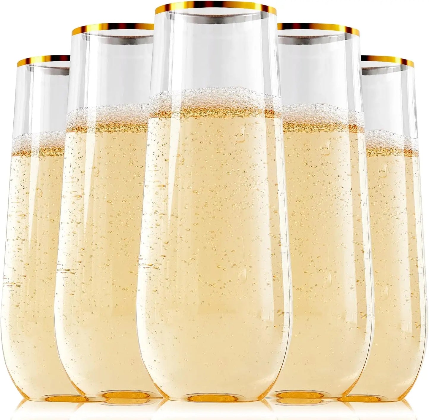 15PCS Free BPA 9oz Flute Recyclable Unbreakable & Clear Plastic Champagne Glasses Flute Party Wine Tasting Wedding New Years Eve Peaceful Pleasures Health and Wellness 15 Gold Rim