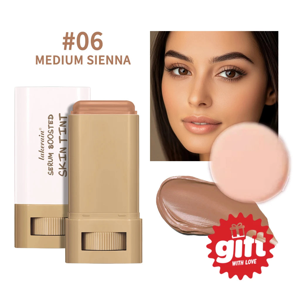 Waterproof Skin Tint Stick With Puff Nourishing Solid Tinted Serum Foundation Face Tint Balm Concealer Contour Stick Multi-use Peaceful Pleasures Health and Wellness Color 6With Puff