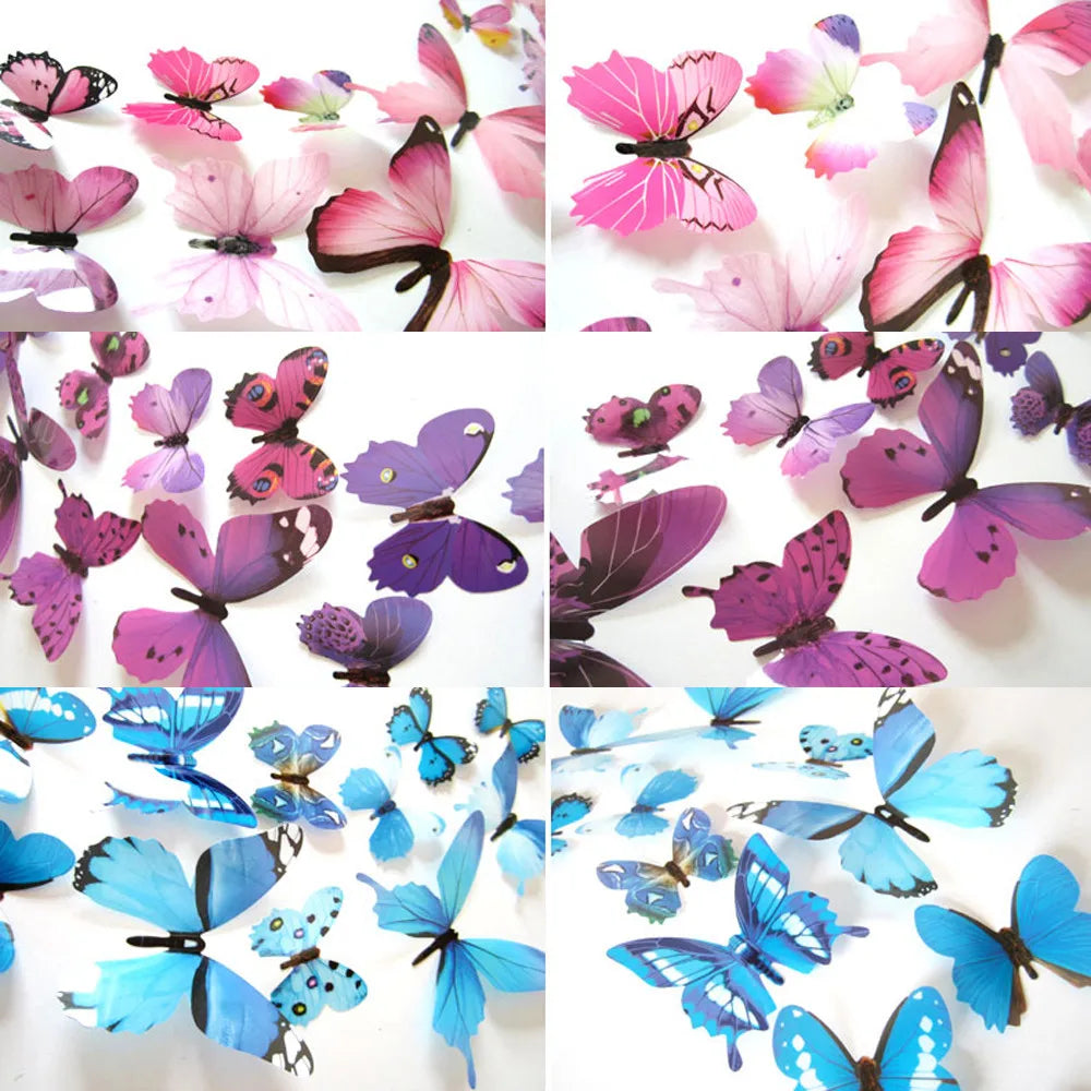 3D Butterfly Wall Stickers 12-Pack – Rainbow PVC Decals