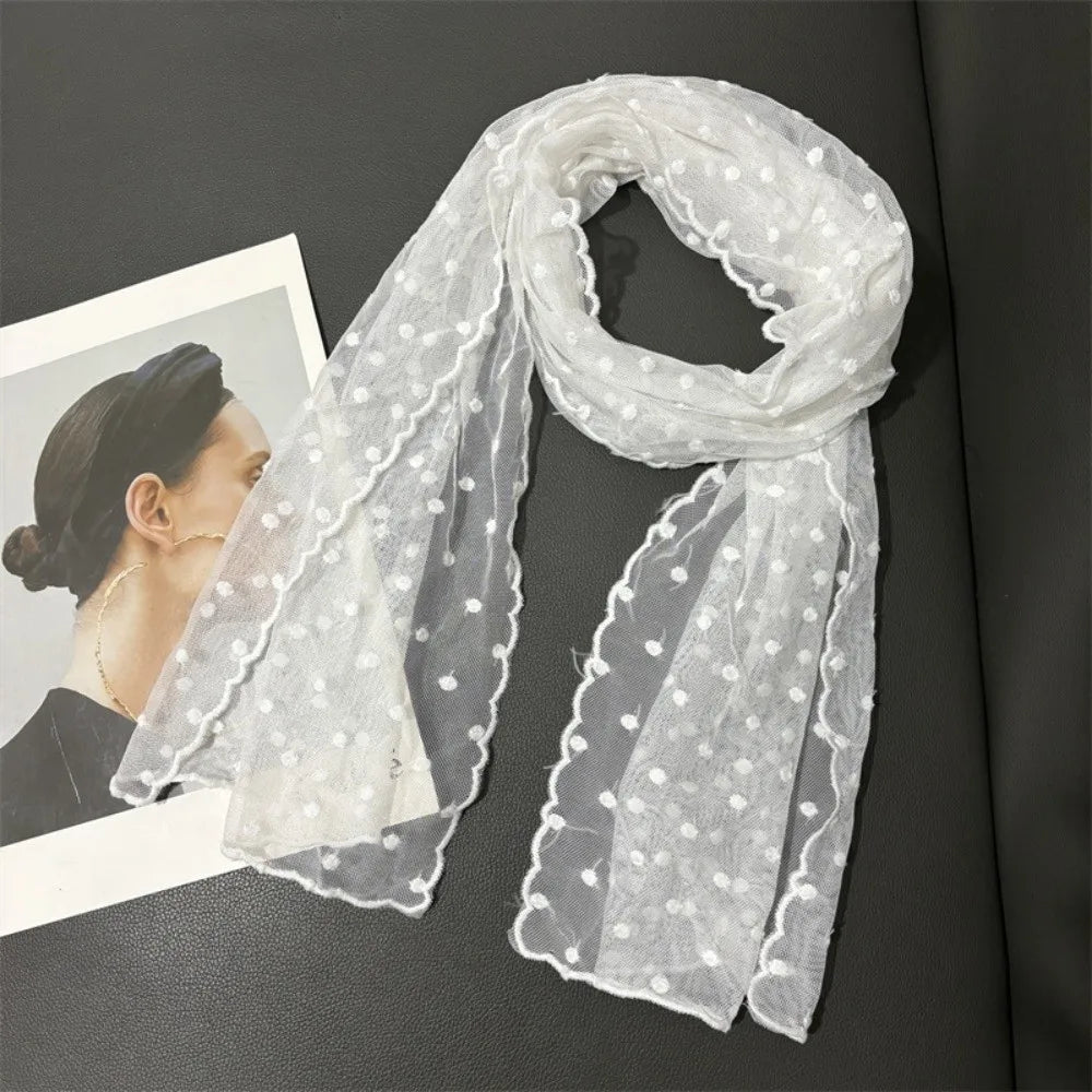 Retro Floral Lace Scarf – Breathable Mesh Shawl for Women