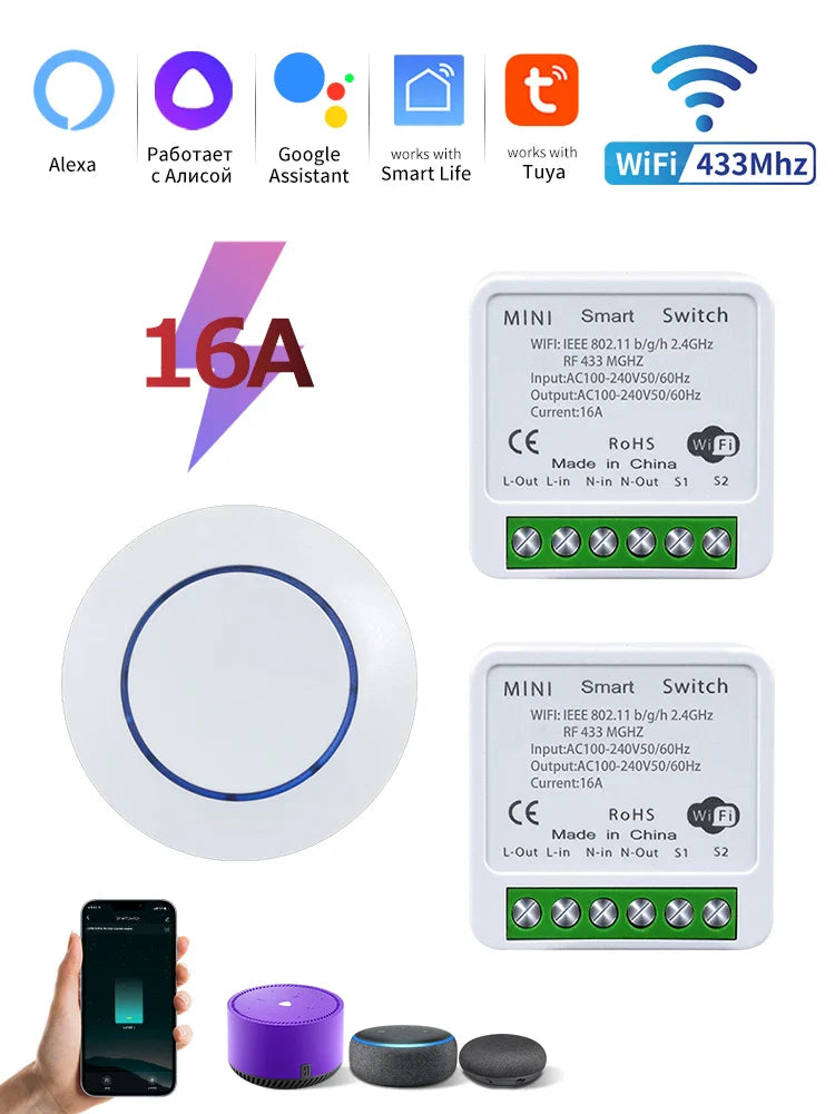 Tuya WiFi Smart Switch 16A 20A RF433MHz Relay Controller
