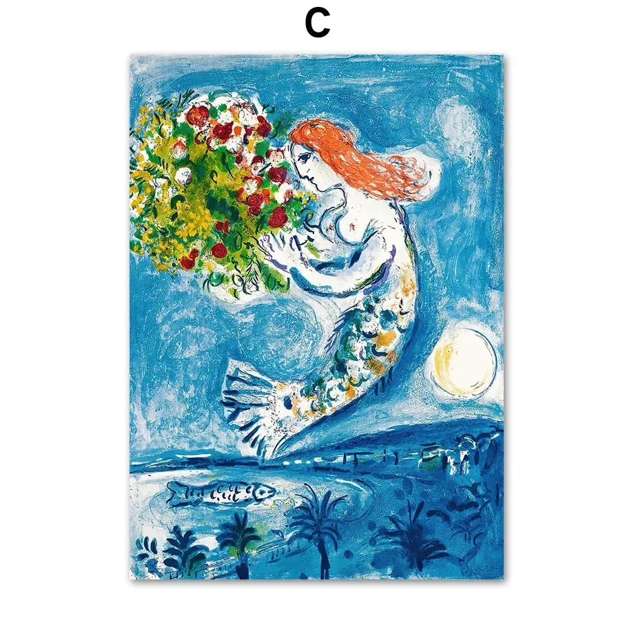 Scandinavian Minimalist Wall Art Marc Chagall Surrealism Abstract HD Canvas Poster Print Home Bedroom Living Room Decoration Peaceful Pleasures Health and Wellness