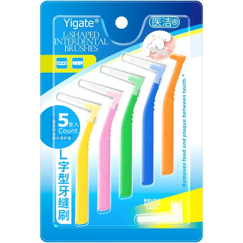 5pcs L-shaped Orthodontics Braces Interdental Brush Clean Between Teeth Mini Toothbrush Inter Dental Cleaning Travel Portable Peaceful Pleasures Health and Wellness mixture