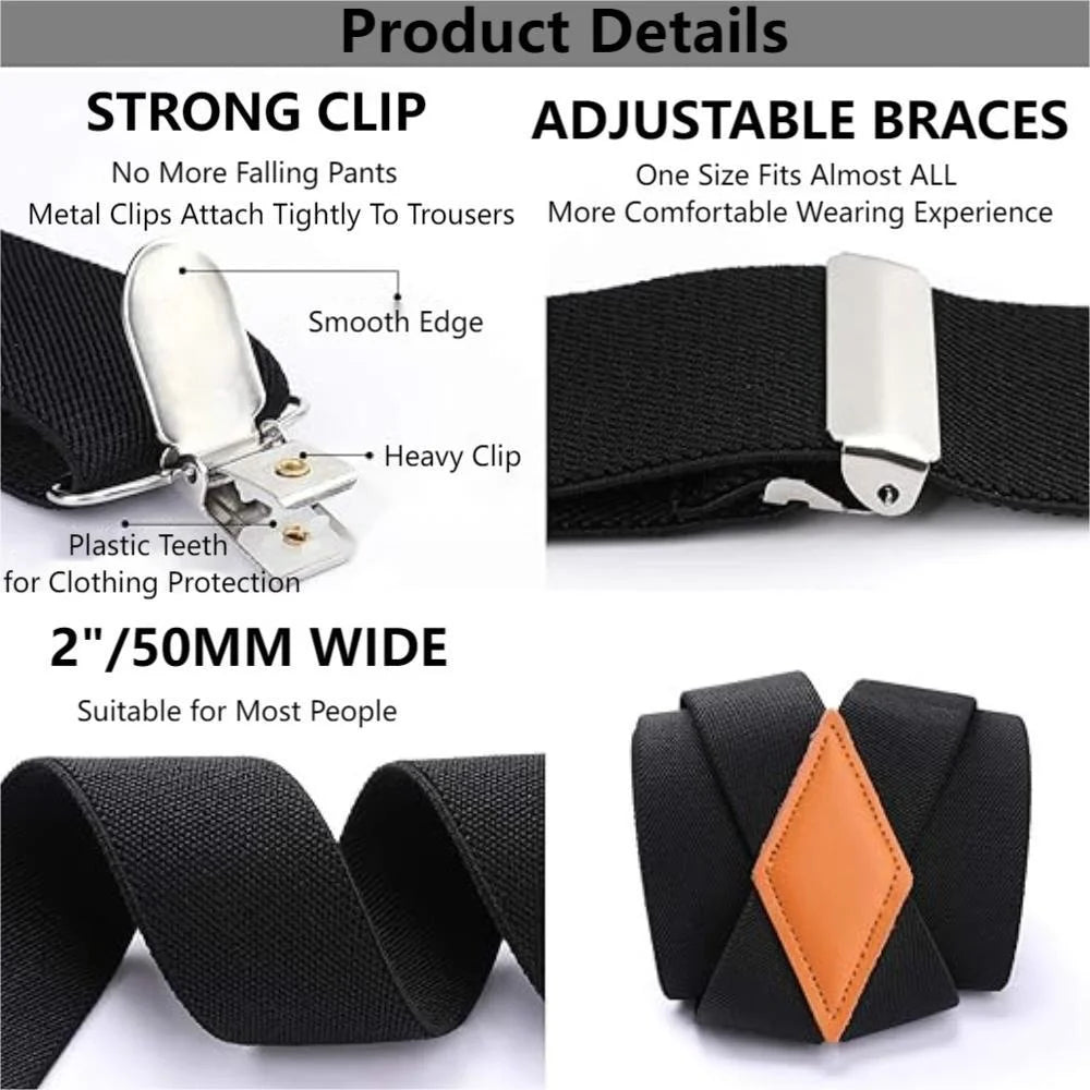 2" Heavy Duty X-Back Clip Suspenders for Men & Women