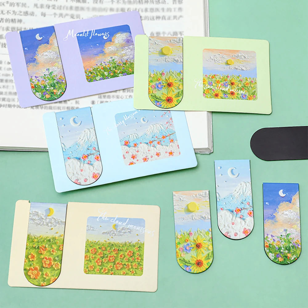 Oil Painting Magnetic Bookmark Student Note Classification Book Clip