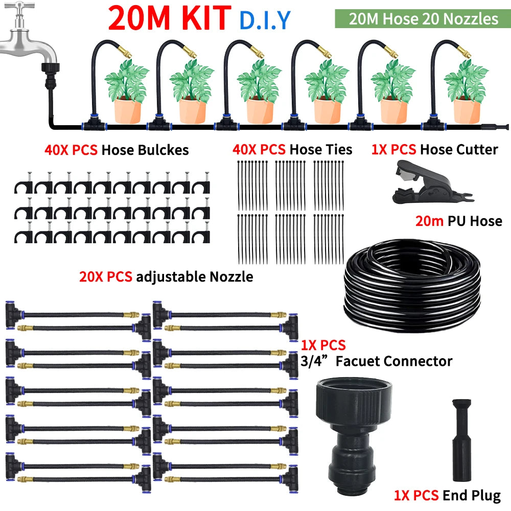 DIY Free Bending Universal Spray Kit For Greenhouse Garden Flowers Plant Watering Irrigation Patio Misting Cooling Peaceful Pleasures Health and Wellness 20M