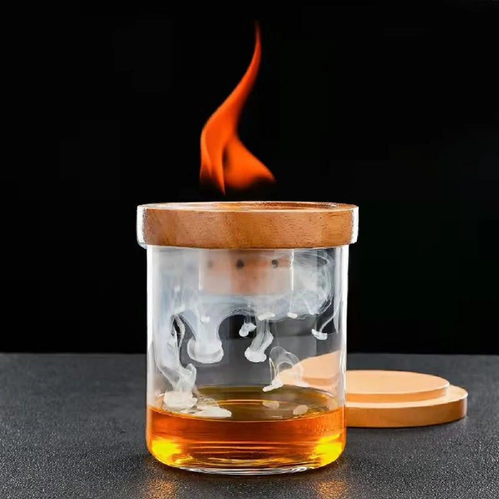 Cocktail Smoker Kit Whiskey Glass with Wooden Smoked Wood Hood Smoker For Drinks Kitchen Bar Accessories to Make Special Whiskey Peaceful Pleasures Health and Wellness