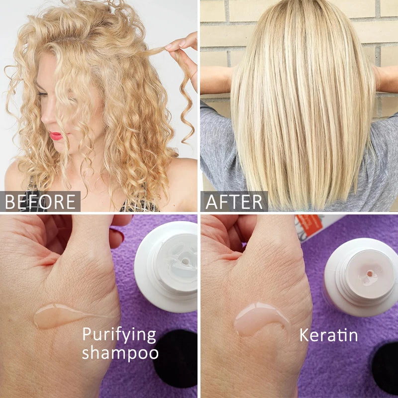 PURC Keratin Treatment Shampoo Conditioner Hair Straightening Products Smoothing Repairing Hair Mask Curly Hair Straighten Care Peaceful Pleasures Health and Wellness