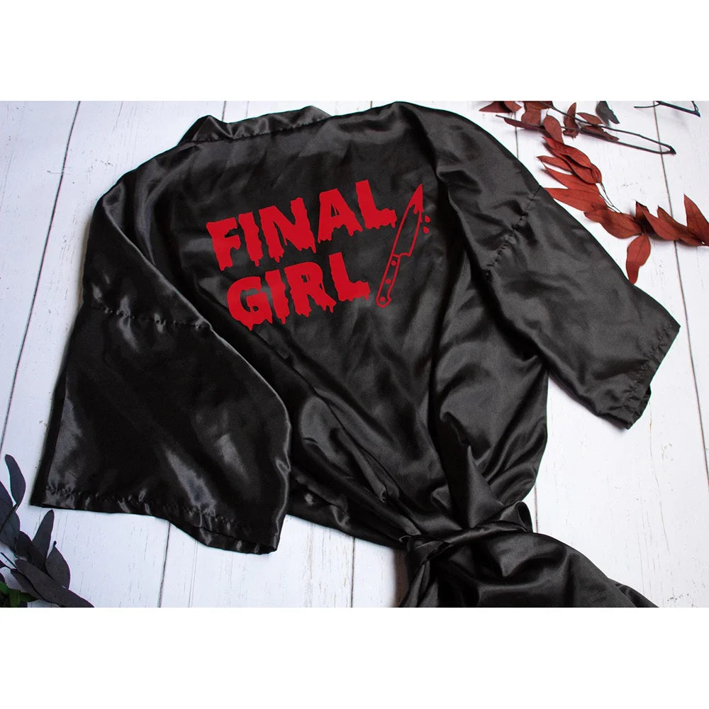Final Girl Black Satin Robe | Gothic Bride Halloween Wedding Gift Satin Bridal Robe Peaceful Pleasures Health and Wellness