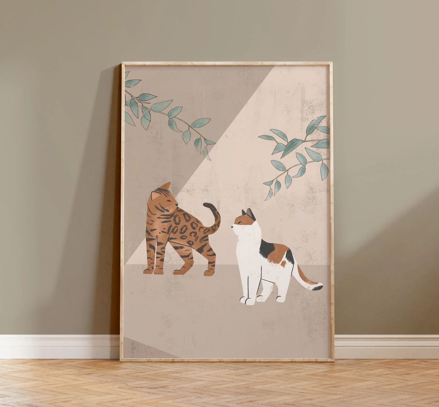 Watercolor Kittens Print Cat and Plant Poster Wall Art Leisurely Cute Kitty Canvas Painting Living Room Bedroom Home Decor Peaceful Pleasures Health and Wellness
