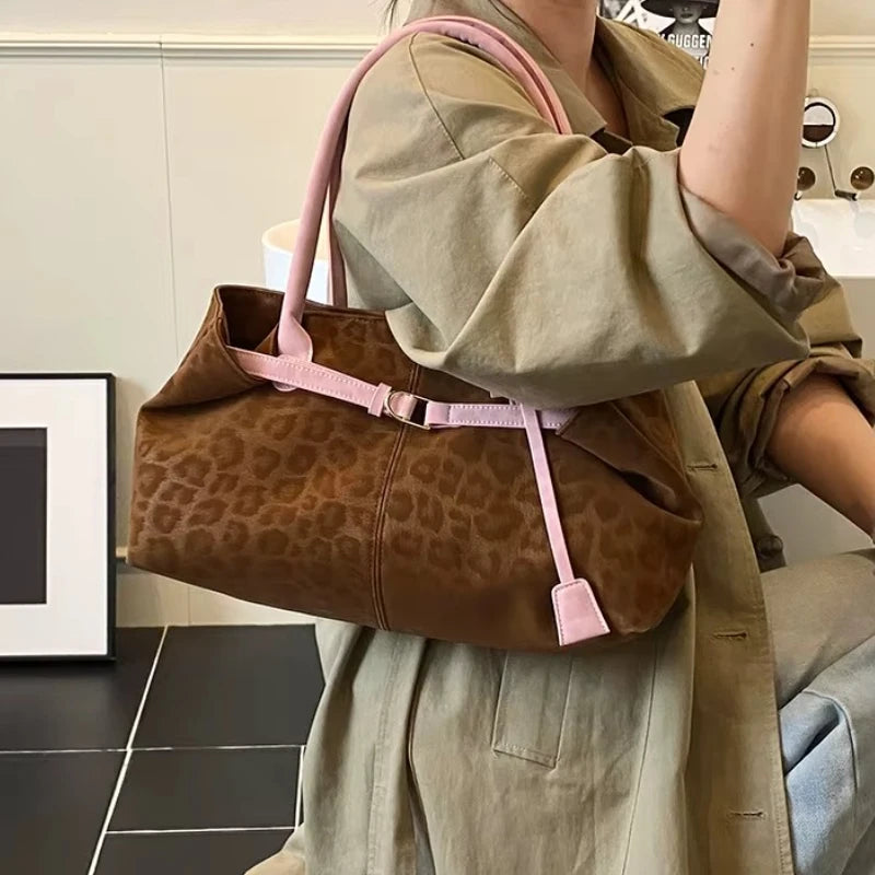 Leopard Print Tote Bags Women Autumn Winter Fashion Versatile Handbag Premium Shoulder Underarm Bags Casual Daily Commute Purse Peaceful Pleasures Health and Wellness