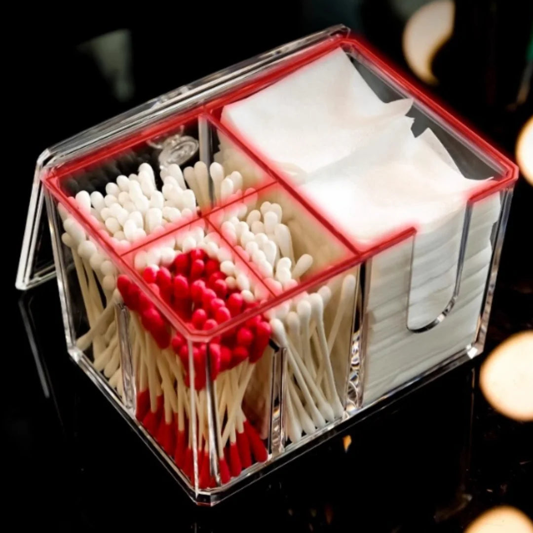 Clear Acrylic Cotton Swab & Makeup Pad Holder Organizer with Lid