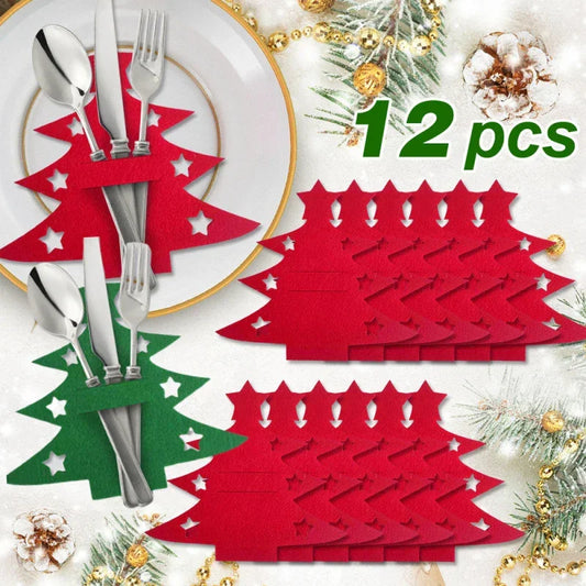 Christmas Tree Felt Cutlery Placemats – Holiday Table Decor Set (12-Pack) Peaceful Pleasures Health and Wellness