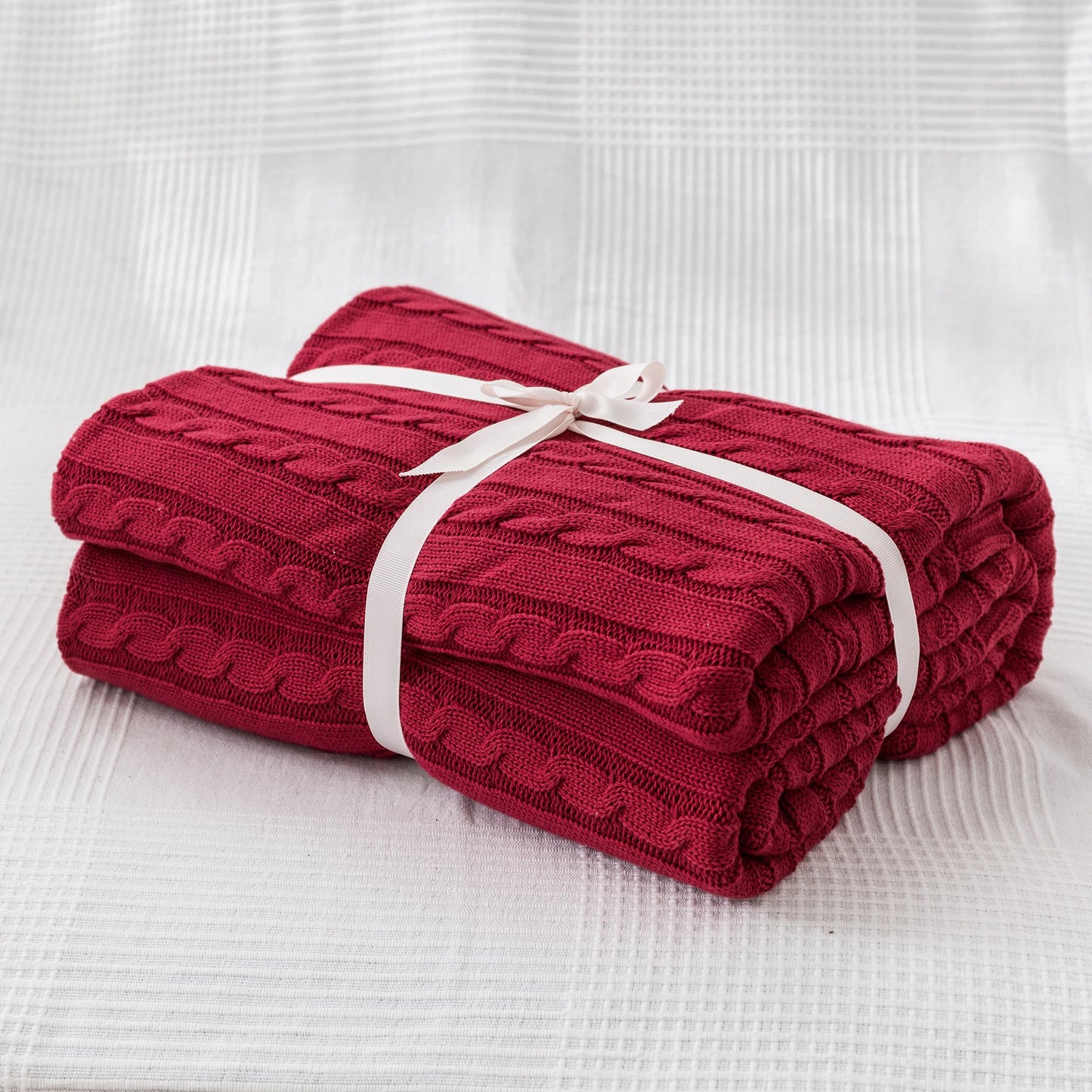 Battilo 100% Cotton Cable Knit Throw Blanket | Sofa & Bed