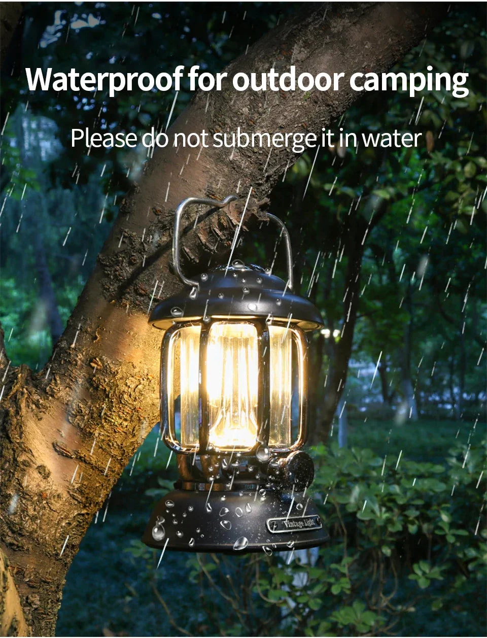 Retro LED Camping Lantern | USB-C Rechargeable, IP55 Waterproof