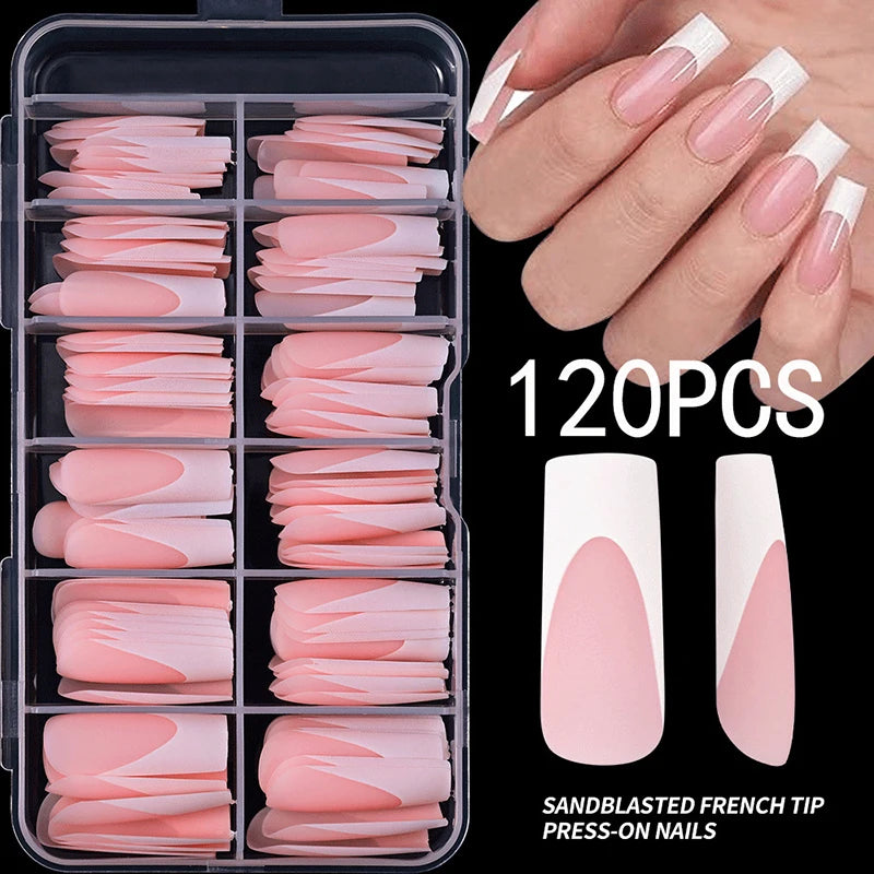120pcs/box Nude Pink Matte French Press On Nails 12sizes Extra Long Square Full Cover Soft Gel False Nail Tips Nail Extension Peaceful Pleasures Health and Wellness