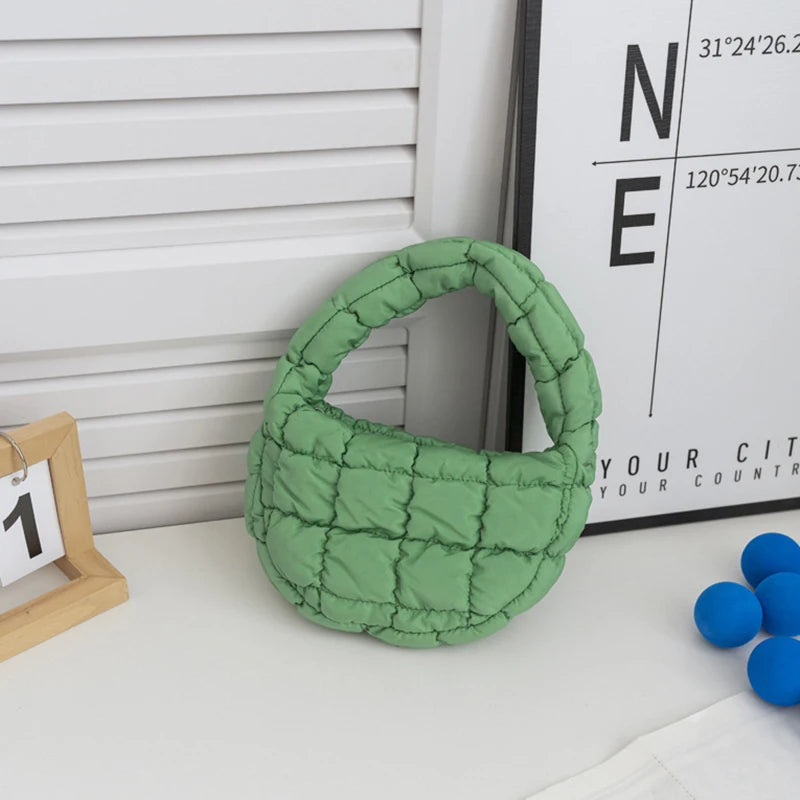 Mini Quilted Puffer Tote Bag | Circle Phone Purse & Key Pouch
