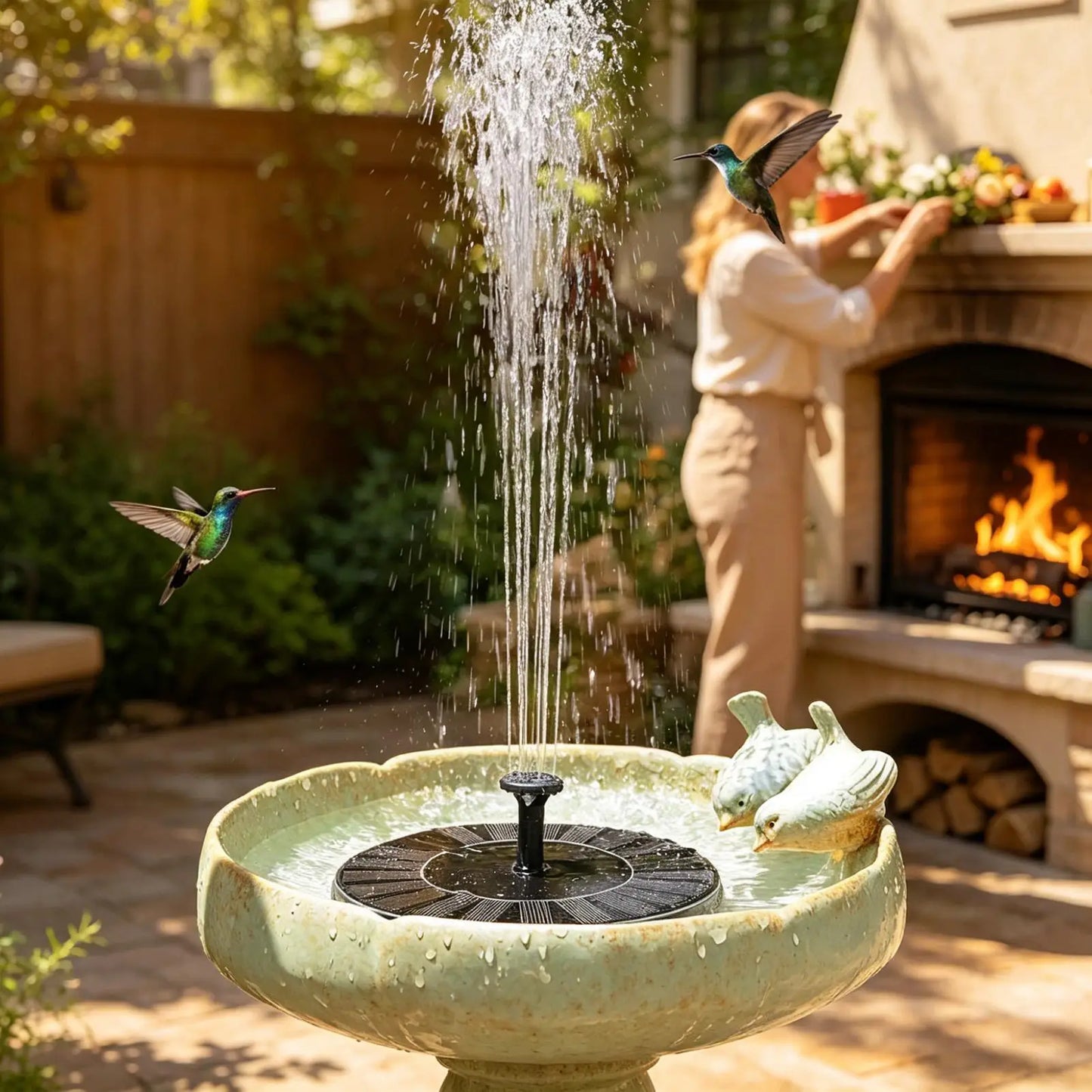 Solar Bird Bath Fountain with Light | Garden & Patio Decor