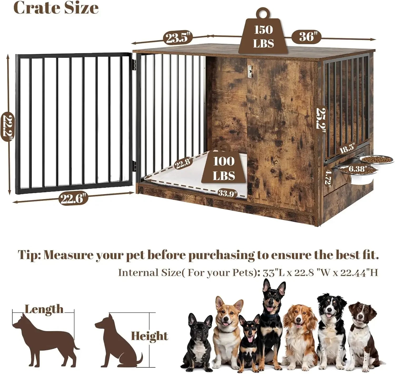 36" Indoor Wooden Dog Crate with Cushion & Swivel Door Peaceful Pleasures Health and Wellness