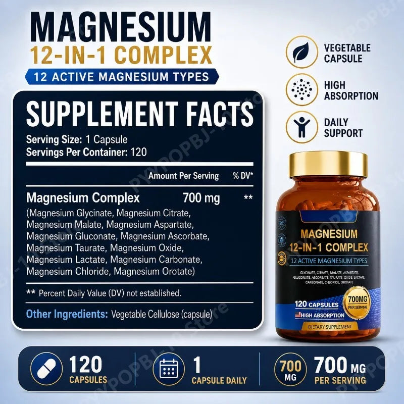 Magnesium 12-in-1 Complex | 12 Active Forms | 120 Capsules