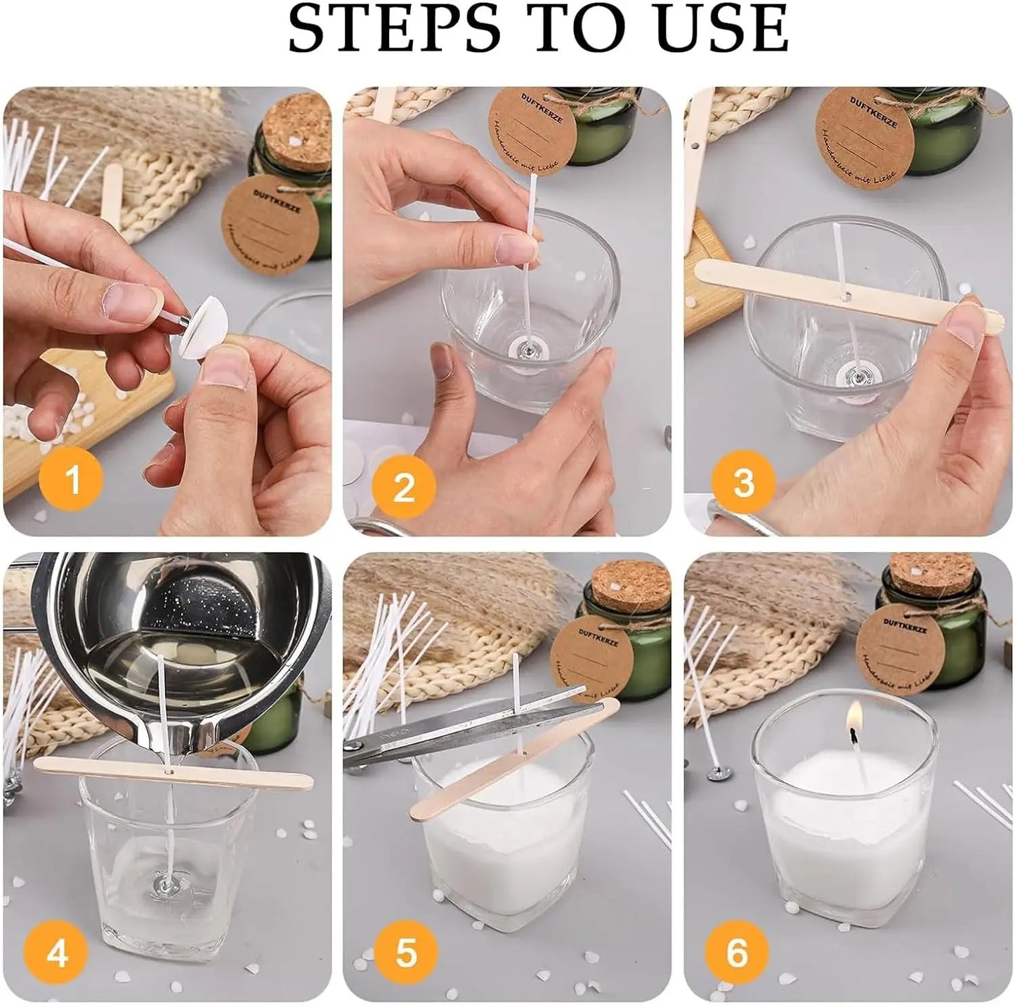 50 Candle Wicks 15cm + 60 Stickers – DIY Candle Making Kit