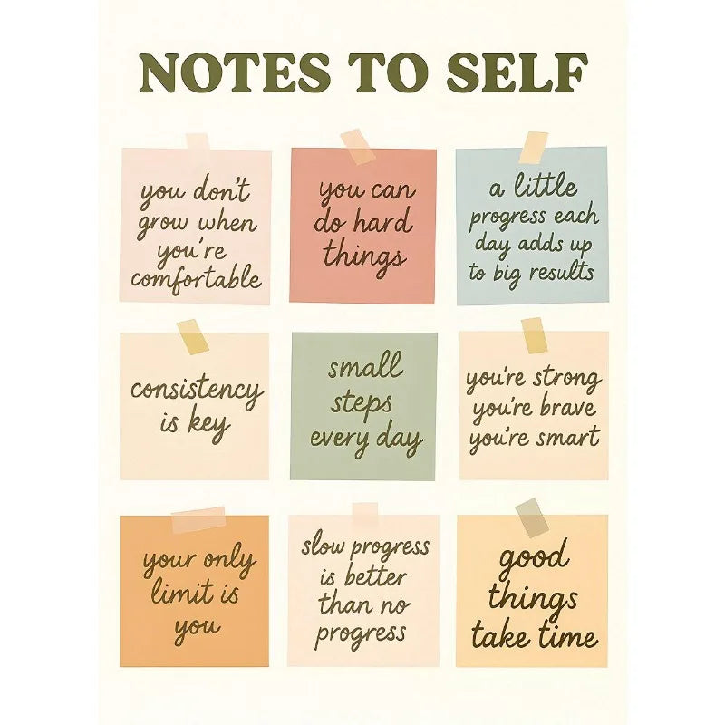 Notes To Self Growth Mindset Motivational Quotes Mental Health Psychological Poster Canvas Painting Wall Pictures Home Decor Peaceful Pleasures Health and Wellness 5 50x70cm Unframed