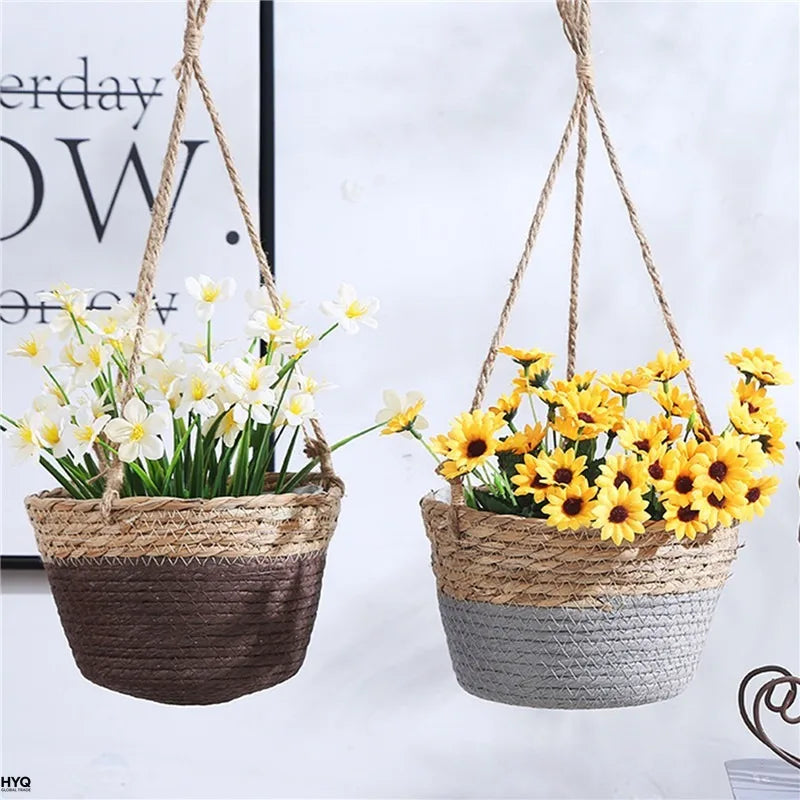 Garden Hanging Planter Macrame Plant Storage Basket Jute Rope Woven