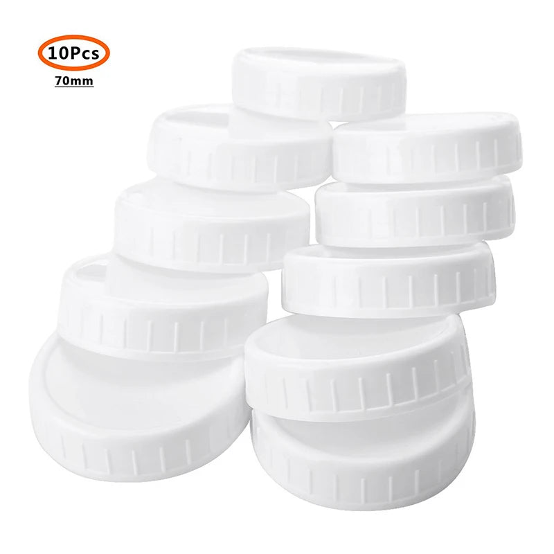10PCS White Mason Canning Drinking Jar Lid 70mm/86mm Inner Diameter Plastic Covers Unlined Ribbed Lids Storage Caps Replacement Peaceful Pleasures Health and Wellness 70mm