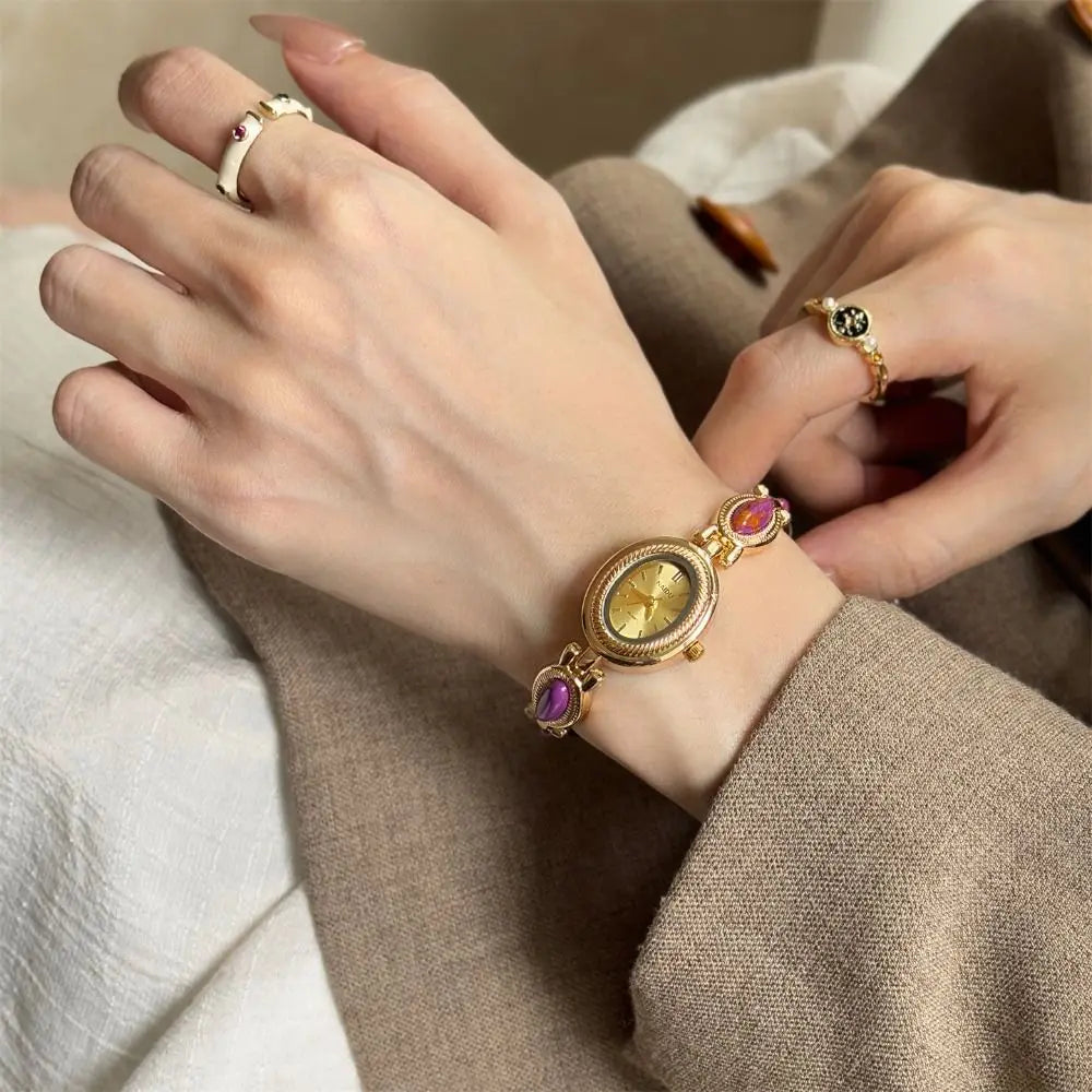 Oval Gemstone Ladies Quartz Watch – Elegant Jade Bracelet