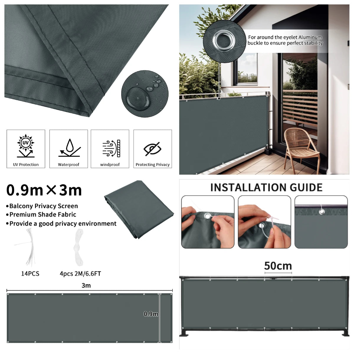 Balcony Privacy Screen Patio Fence Screen for Balcony Cover Waterproof Garden Sunshade Cloth with Grommets UV Protection Shelter Peaceful Pleasures Health and Wellness