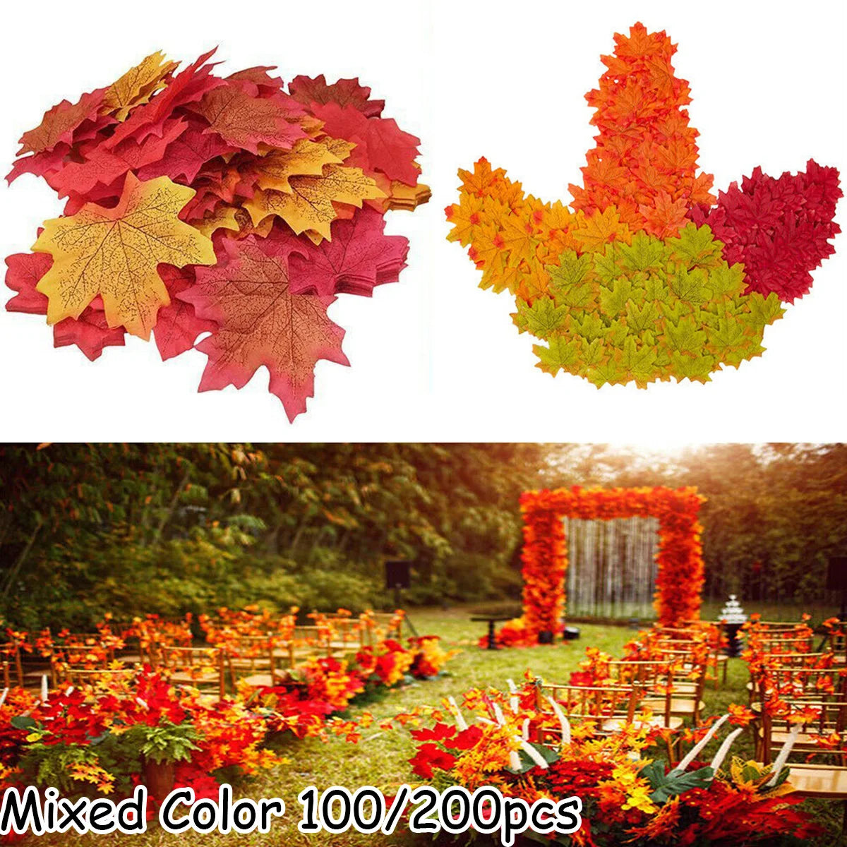 Artificial Autumn Maple Leaves 100/200pcs – Fall Wedding Decor