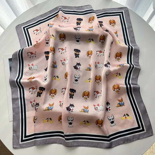 Women's 70x70cm Satin Square Scarf – Cute Dog Print Shawl Square Fashion Scarf Oasis Select