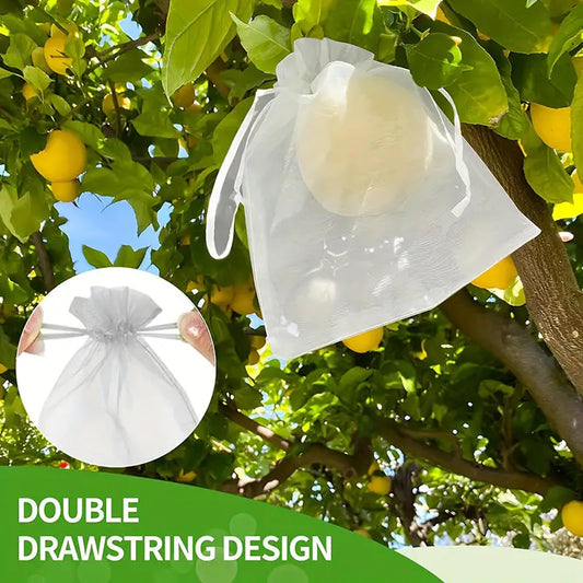 50/100Pcs/Pack White Fruit Protection Bags Organza Reusable Drawstring Pocket Garden Fruit Mesh Bag Peaceful Pleasures Health and Wellness