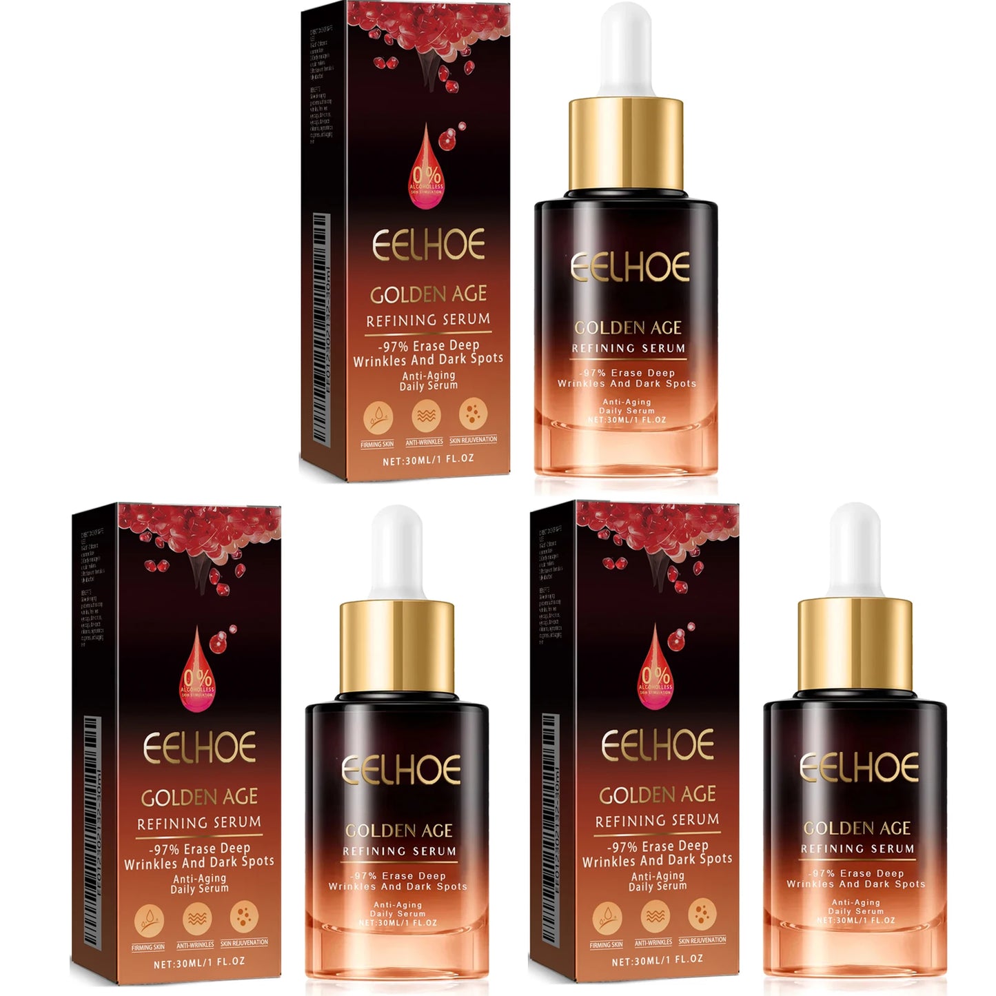 Golden Age Refining Serum Deeply Nourishing Reduce Fine Line Lift and Tighten the Skin Control Oil Moisturizing Facial Essence Peaceful Pleasures Health and Wellness 3 x 30ml Boxed