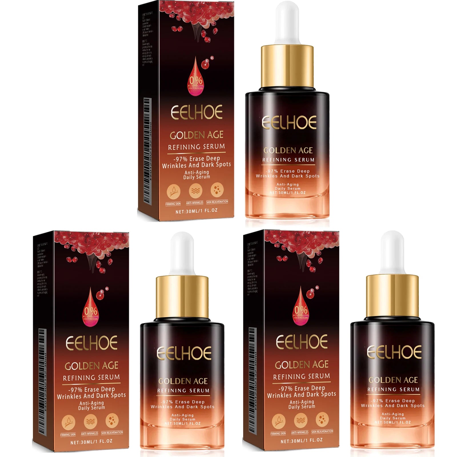 Golden Age Refining Serum Deeply Nourishing Reduce Fine Line Lift and Tighten the Skin Control Oil Moisturizing Facial Essence Peaceful Pleasures Health and Wellness 3 x 30ml Boxed