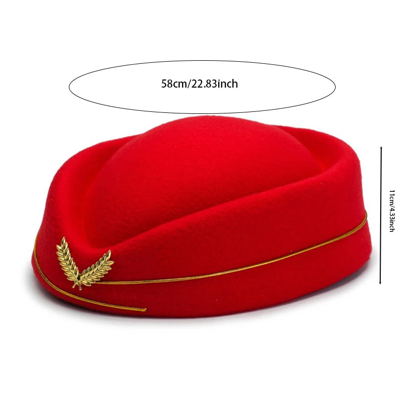 Flight Attendant Hat Woolen Beret Women British Performance Hotel Reception Korean Version Fashion Elegant Top Hats Band Hat Peaceful Pleasures Health and Wellness