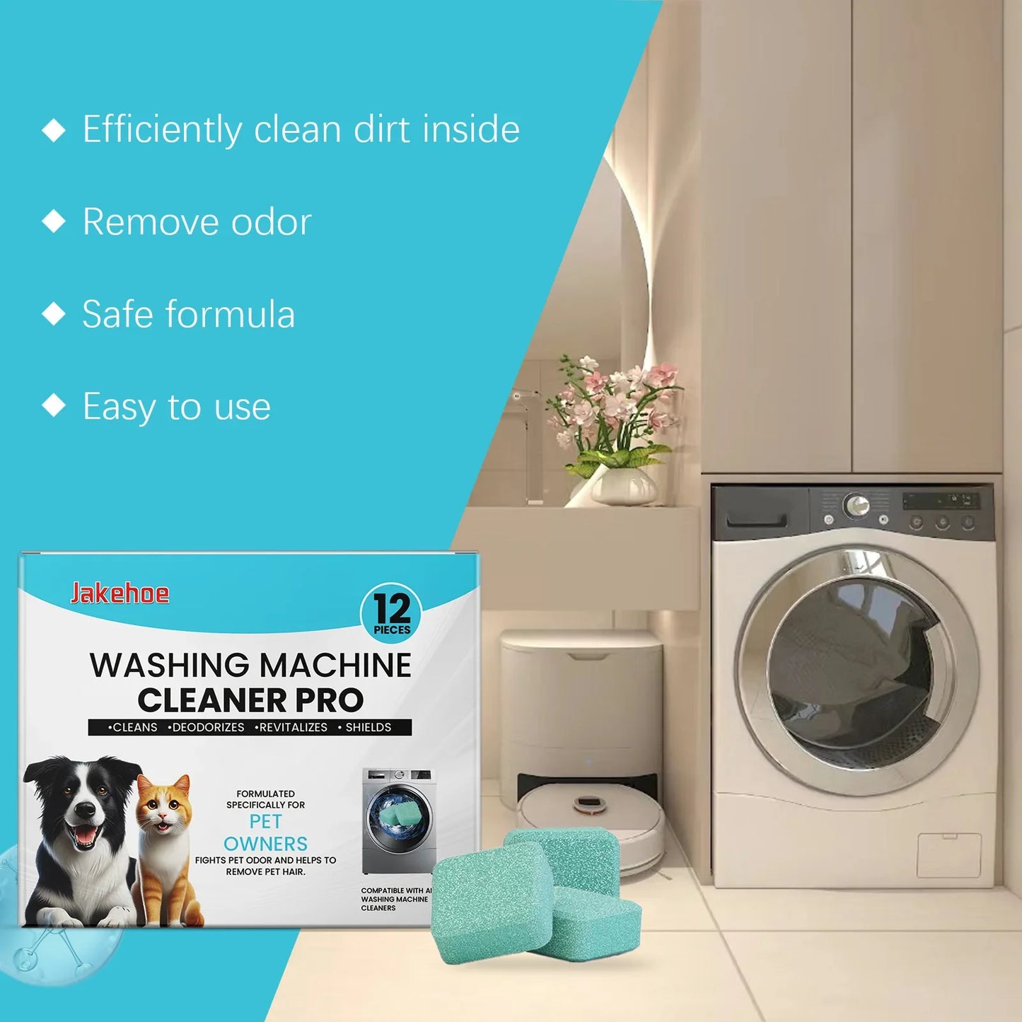 JAKEHOE Washing Machine Cleaner for Pet Owners – 12 Tablets