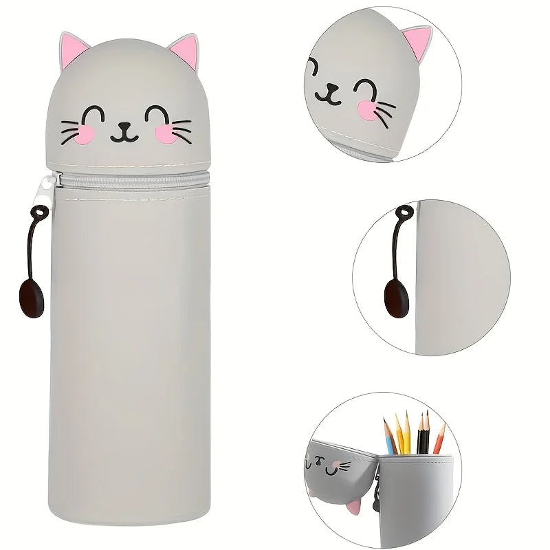 2-in-1 Silicone Pencil Case & Desk Organizer | Cute Cat Design